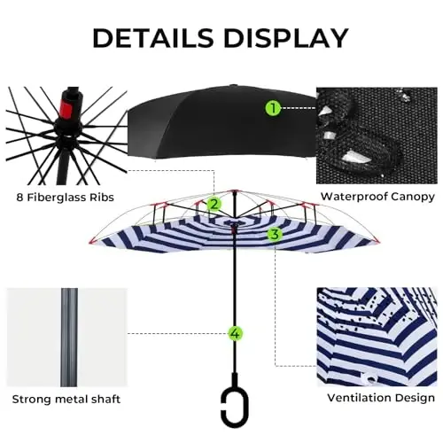 LLanxiry Windproof Inverted Umbrella, Large Reverse Umbrellas for Rain with C-shaped Handle Big Upside Down Inside Out Umbrella for Women & Men - 2