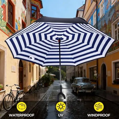 LLanxiry Windproof Inverted Umbrella, Large Reverse Umbrellas for Rain with C-shaped Handle Big Upside Down Inside Out Umbrella for Women & Men - 3