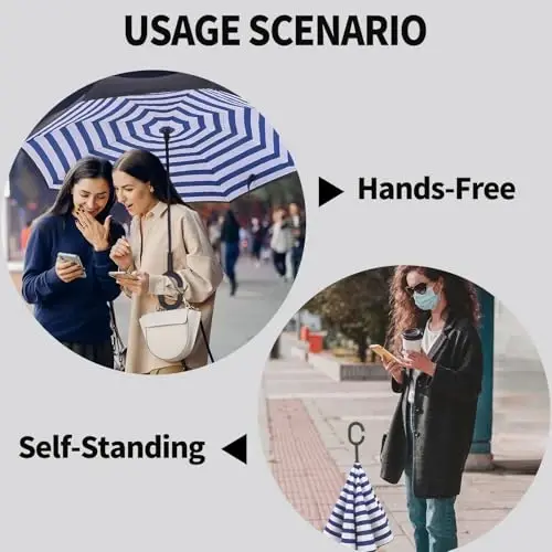 LLanxiry Windproof Inverted Umbrella, Large Reverse Umbrellas for Rain with C-shaped Handle Big Upside Down Inside Out Umbrella for Women & Men - 5