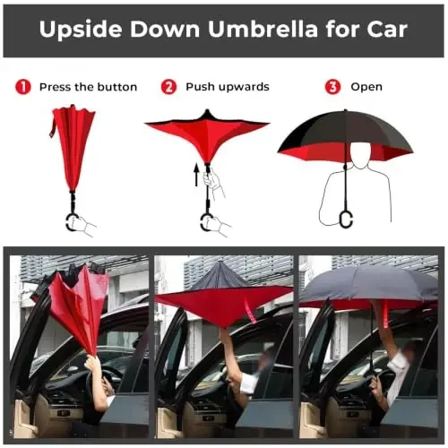 LLanxiry Inverted Umbrella, Windproof Vented Reverse Umbrellas for Rain | Double Canopy, C-Shaped Handle, Self-Standing, Waterproof, Upside Down, Drip-Reducing Design For Car Entry And Commuting - LLANXIRY (1)