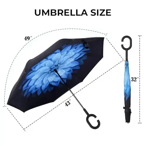 LLanxiry Umbrella, Inverted Reverse Upside Down Umbrellas with C-Shaped Handle, Anti-UV Waterproof Rain Umbrella for Women and Men - LLanxiry (1)