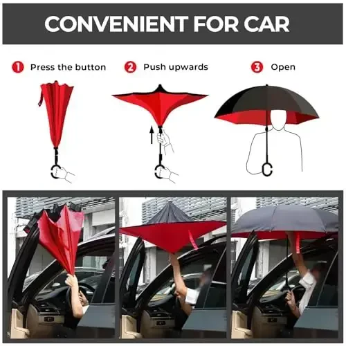 LLanxiry Umbrella, Inverted Reverse Upside Down Umbrellas with C-Shaped Handle, Anti-UV Waterproof Rain Umbrella for Women and Men - 6