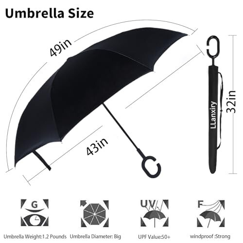 LLanxiry Windproof Inverted Umbrella, Large Reverse Umbrellas for Rain with C-shaped Handle Big Upside Down Inside Out Umbrella for Women & Men - 5