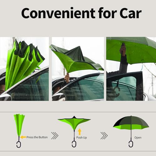 LLanxiry Umbrella, Inverted Reverse Upside Down Umbrellas with C-Shaped Handle, Anti-UV Waterproof Rain Umbrella for Women and Men - 4