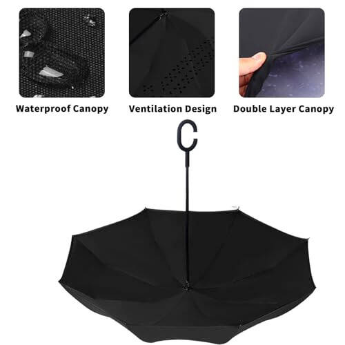 LLanxiry Umbrella, Inverted Reverse Upside Down Umbrellas with C-Shaped Handle, Anti-UV Waterproof Rain Umbrella for Women and Men - 6