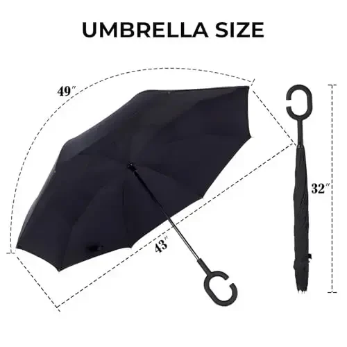 LLanxiry Umbrella, Inverted Reverse Upside Down Umbrellas with C-Shaped Handle, Anti-UV Waterproof Rain Umbrella for Women and Men - 2