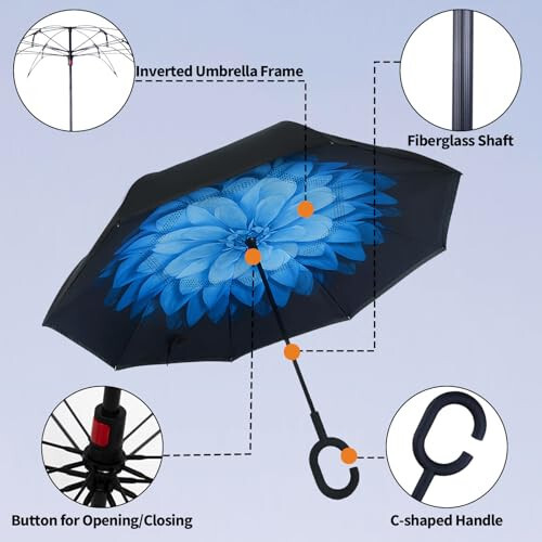 LLanxiry Umbrella, Inverted Reverse Upside Down Umbrellas with C-Shaped Handle, Anti-UV Waterproof Rain Umbrella for Women and Men - 2