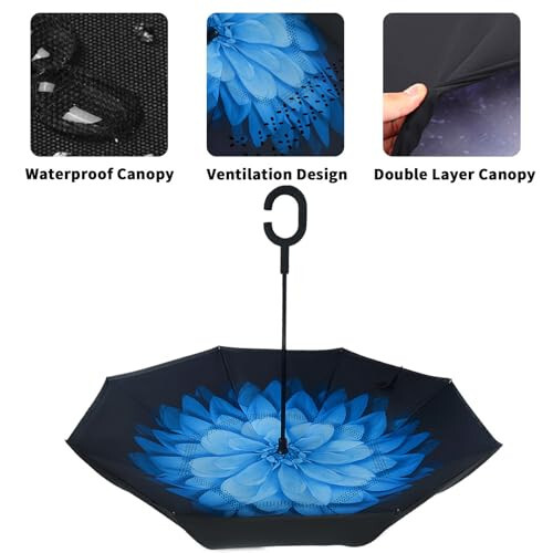 LLanxiry Umbrella, Inverted Reverse Upside Down Umbrellas with C-Shaped Handle, Anti-UV Waterproof Rain Umbrella for Women and Men - 3