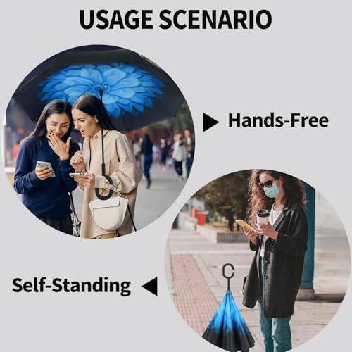 LLanxiry Umbrella, Inverted Reverse Upside Down Umbrellas with C-Shaped Handle, Anti-UV Waterproof Rain Umbrella for Women and Men - 4