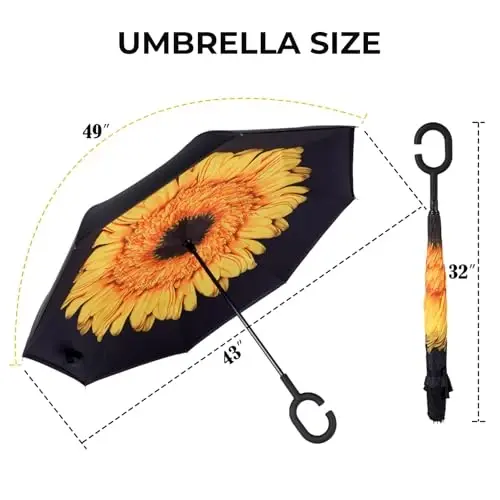 LLanxiry Umbrella, Inverted Reverse Upside Down Umbrellas with C-Shaped Handle, Anti-UV Waterproof Rain Umbrella for Women and Men 