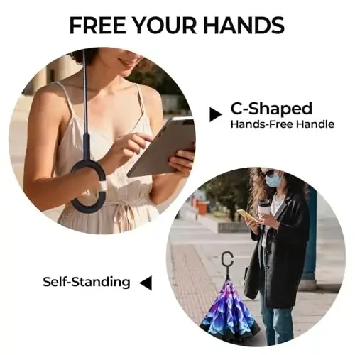 LLanxiry Umbrella,Inverted Reverse Upside Down Umbrellas with C-Shaped Handle, Anti-UV Waterproof Rain Umbrella for Women and Men - 7