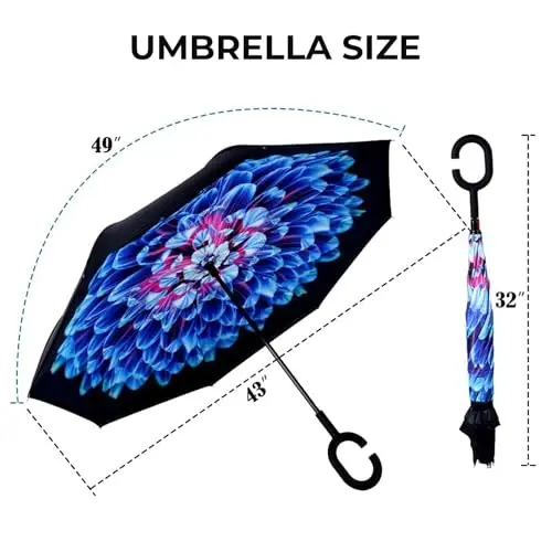 LLanxiry Windproof Inverted Umbrella, Large Reverse Umbrellas for Rain with C-shaped Handle Big Upside Down Inside Out Umbrella for Women & Men - 1
