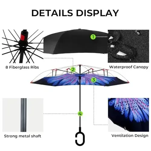 LLanxiry Windproof Inverted Umbrella, Large Reverse Umbrellas for Rain with C-shaped Handle Big Upside Down Inside Out Umbrella for Women & Men - 3