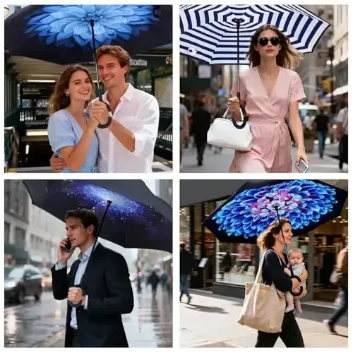 LLanxiry Windproof Inverted Umbrella, Large Reverse Umbrellas for Rain with C-shaped Handle Big Upside Down Inside Out Umbrella for Women & Men - 5