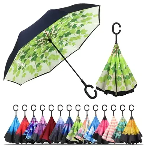 LLanxiry Windproof Inverted Umbrella, Large Reverse Umbrellas for Rain with C-shaped Handle Big Upside Down Inside Out Umbrella for Women & Men - 1