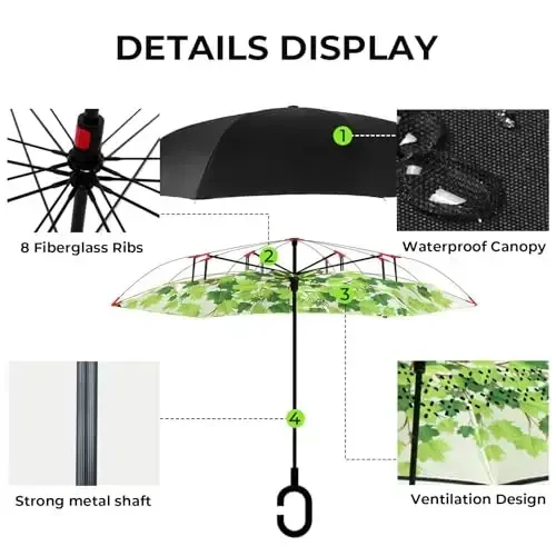 LLanxiry Windproof Inverted Umbrella, Large Reverse Umbrellas for Rain with C-shaped Handle Big Upside Down Inside Out Umbrella for Women & Men - 3