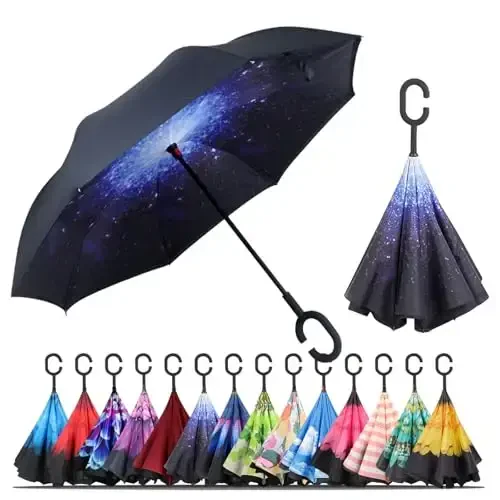 LLanxiry Windproof Inverted Umbrella, Large Reverse Umbrellas for Rain with C-shaped Handle Big Upside Down Inside Out Umbrella for Women & Men - 1