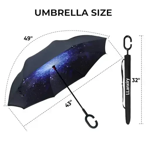 LLanxiry Windproof Inverted Umbrella, Large Reverse Umbrellas for Rain with C-shaped Handle Big Upside Down Inside Out Umbrella for Women & Men - 2