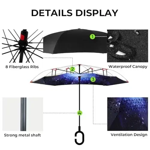 LLanxiry Windproof Inverted Umbrella, Large Reverse Umbrellas for Rain with C-shaped Handle Big Upside Down Inside Out Umbrella for Women & Men - 3