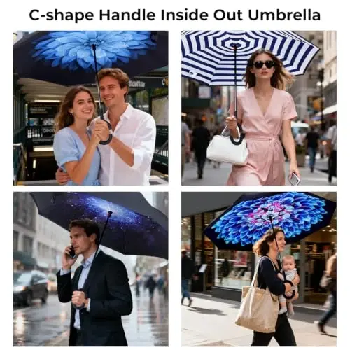 LLanxiry Windproof Inverted Umbrella, Large Reverse Umbrellas for Rain with C-shaped Handle Big Upside Down Inside Out Umbrella for Women & Men 