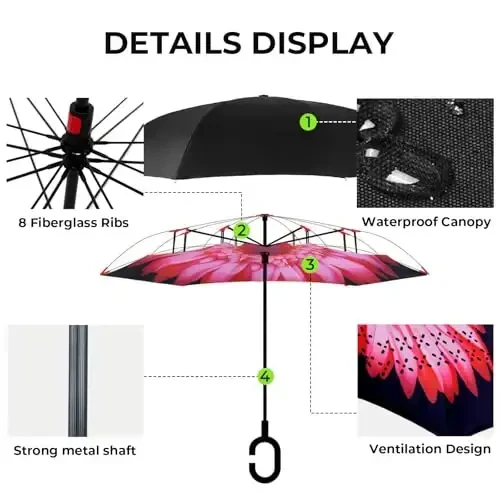LLanxiry Windproof Inverted Umbrella, Large Reverse Umbrellas for Rain with C-shaped Handle Big Upside Down Inside Out Umbrella for Women & Men - 3