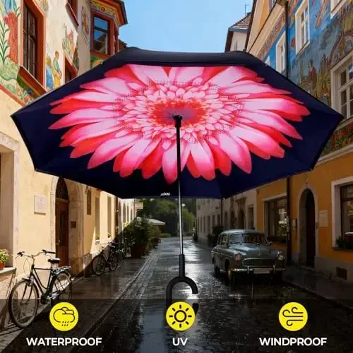 LLanxiry Windproof Inverted Umbrella, Large Reverse Umbrellas for Rain with C-shaped Handle Big Upside Down Inside Out Umbrella for Women & Men - 4