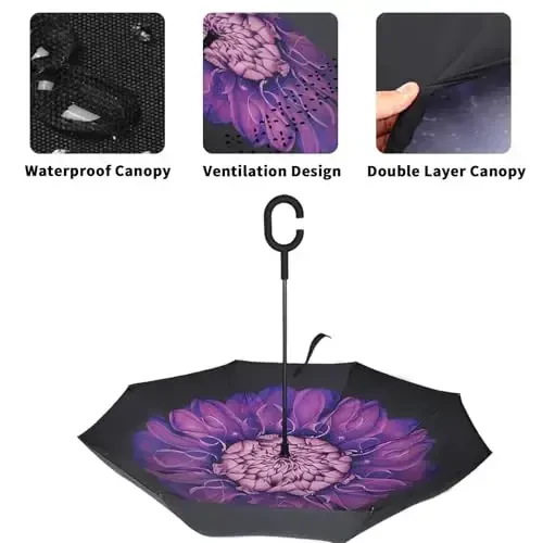 LLanxiry Windproof Inverted Umbrella, Large Reverse Umbrellas for Rain with C-shaped Handle Big Upside Down Inside Out Umbrella for Women & Men - 4