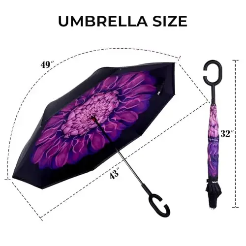 LLanxiry Windproof Inverted Umbrella, Large Reverse Umbrellas for Rain with C-shaped Handle Big Upside Down Inside Out Umbrella for Women & Men 