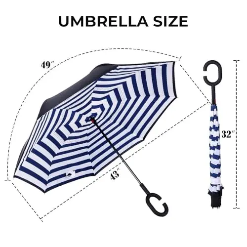 LLanxiry Windproof Inverted Umbrella, Large Reverse Umbrellas for Rain with C-shaped Handle Big Upside Down Inside Out Umbrella for Women & Men 