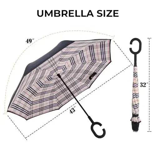 LLanxiry Windproof Inverted Umbrella, Large Reverse Umbrellas for Rain with C-shaped Handle Big Upside Down Inside Out Umbrella for Women & Men - 2