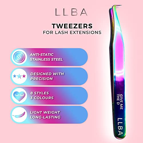 LLBA Lash Tweezer Professional Volume False Lash Application Tool | Multi Shapes & Purposes Tweezers | Non-Slip Grip Tweezers for Volume, Isolation & Classic Lashes (Galaxy, Give Me the D Mega Volume) - 3