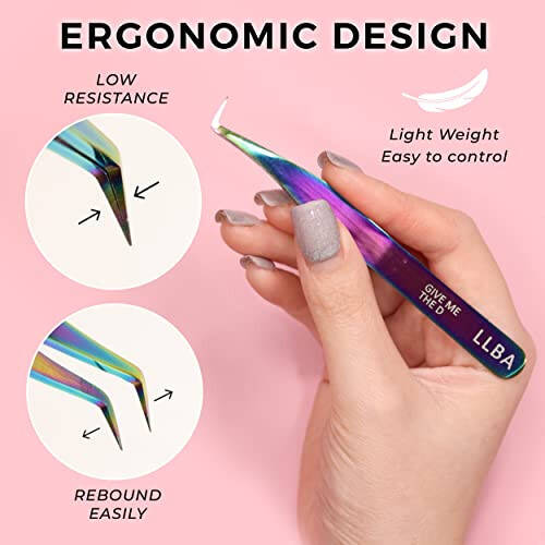 LLBA Lash Tweezer Professional Volume False Lash Application Tool | Multi Shapes & Purposes Tweezers | Non-Slip Grip Tweezers for Volume, Isolation & Classic Lashes (Galaxy, Give Me the D Mega Volume) - 6