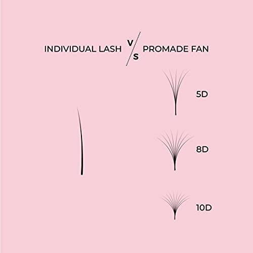 LLBA Promade Mix 1500 Fans | Handmade Volume Eyelashes | Multi Selections From 5D To 12D | C CC D Curl | Thickness 0.03~0.1 mm | 9-18mm Length | Long Lasting | Easy Application 5D-0.07 CC 9-14mm - 3