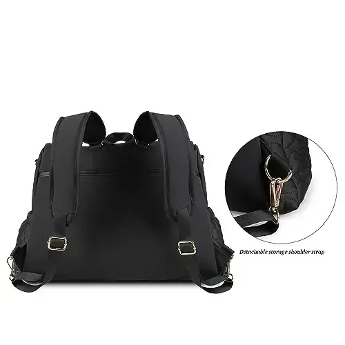 Lmbabter Diaper Bag Backpack Convertible Messenger Bag Travel Backpack Maternity Bags Stylish Baby Bag with Changing Pad for Mom (Black) - 6