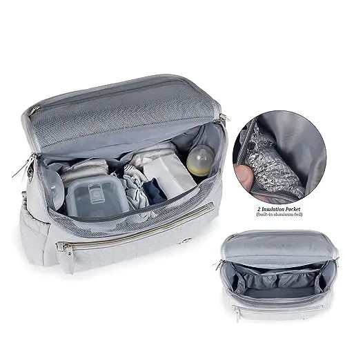 Lmbabter Diaper Bag Backpack Convertible Messenger Bag Travel Backpack Maternity Bags Stylish Baby Bag with Changing Pad for Mom (Gray) - LMBABTER (1)