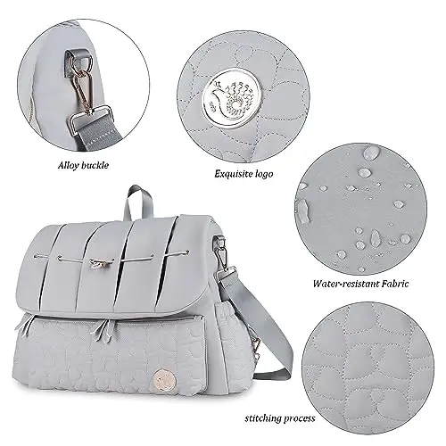 Lmbabter Diaper Bag Backpack Convertible Messenger Bag Travel Backpack Maternity Bags Stylish Baby Bag with Changing Pad for Mom (Gray) - 4