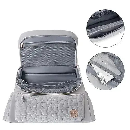 Lmbabter Diaper Bag Backpack Convertible Messenger Bag Travel Backpack Maternity Bags Stylish Baby Bag with Changing Pad for Mom (Gray) - 3