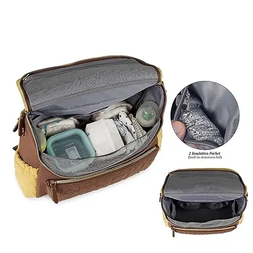 Lmbabter Diaper Bag Backpack Convertible Messenger Bag Travel Backpack Maternity Bags Stylish Baby Bag with Changing Pad for Mom (Brown) - LMBABTER (1)