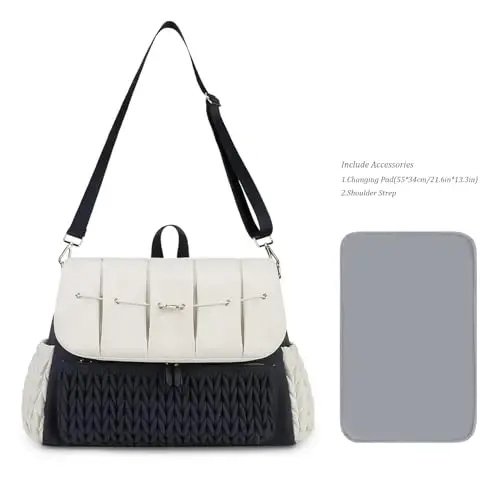 Lmbabter Diaper Bag Backpack Messenger Bag Travel Backpack Maternity Bags Stylish Baby Bag with Changing Pad for Mom (Dark Blue&Beige) - 6