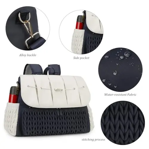 Lmbabter Diaper Bag Backpack Messenger Bag Travel Backpack Maternity Bags Stylish Baby Bag with Changing Pad for Mom (Dark Blue&Beige) - 2