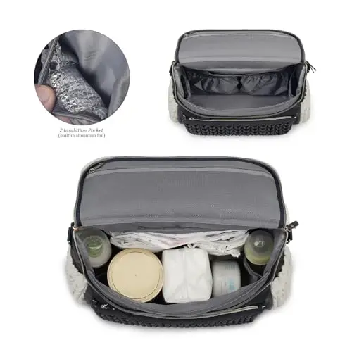 Lmbabter Diaper Bag Backpack Messenger Bag Travel Backpack Maternity Bags Stylish Baby Bag with Changing Pad for Mom (Dark Blue&Beige) - 5