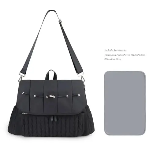 Lmbabter Diaper Bag Backpack Messenger Bag Travel Backpack Maternity Bags Stylish Baby Bag with Changing Pad for Mom (Black B) - 5