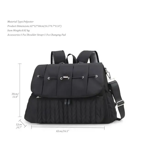 Lmbabter Diaper Bag Backpack Messenger Bag Travel Backpack Maternity Bags Stylish Baby Bag with Changing Pad for Mom (Black B) - 7
