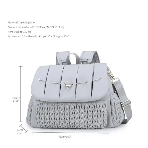 Lmbabter Diaper Bag Backpack Messenger Bag Travel Backpack Maternity Bags Stylish Baby Bag with Changing Pad for Mom (Grey B) - 7