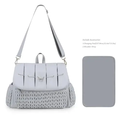 Lmbabter Diaper Bag Backpack Messenger Bag Travel Backpack Maternity Bags Stylish Baby Bag with Changing Pad for Mom (Grey B) - 4