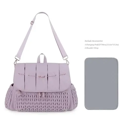 Lmbabter Diaper Bag Backpack Messenger Bag Travel Backpack Maternity Bags Stylish Baby Bag with Changing Pad for Mom (Purple) - 6