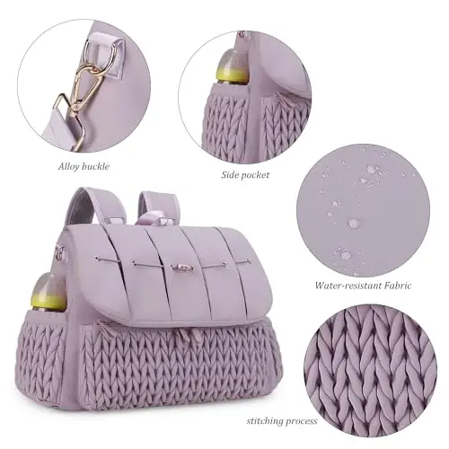 Lmbabter Diaper Bag Backpack Messenger Bag Travel Backpack Maternity Bags Stylish Baby Bag with Changing Pad for Mom (Purple) - 2
