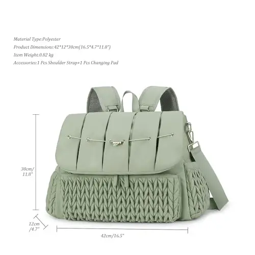 Lmbabter Diaper Bag Backpack Messenger Bag Travel Backpack Maternity Bags Stylish Baby Bag with Changing Pad for Mom (Green) - 4