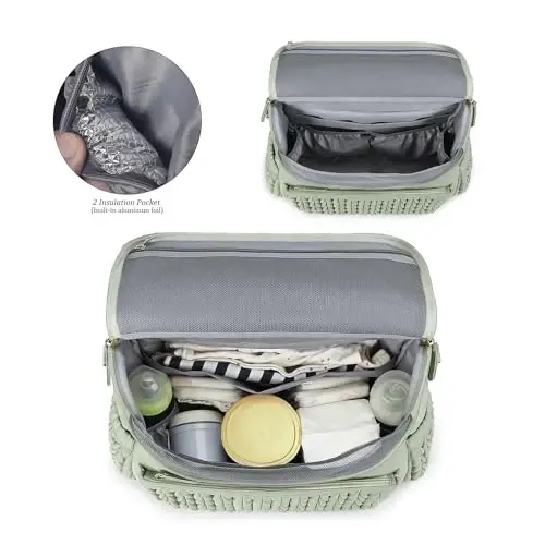 Lmbabter Diaper Bag Backpack Messenger Bag Travel Backpack Maternity Bags Stylish Baby Bag with Changing Pad for Mom (Green) - 5