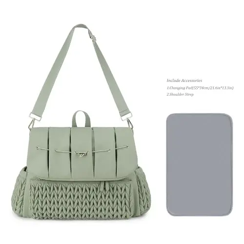Lmbabter Diaper Bag Backpack Messenger Bag Travel Backpack Maternity Bags Stylish Baby Bag with Changing Pad for Mom (Green) - 6